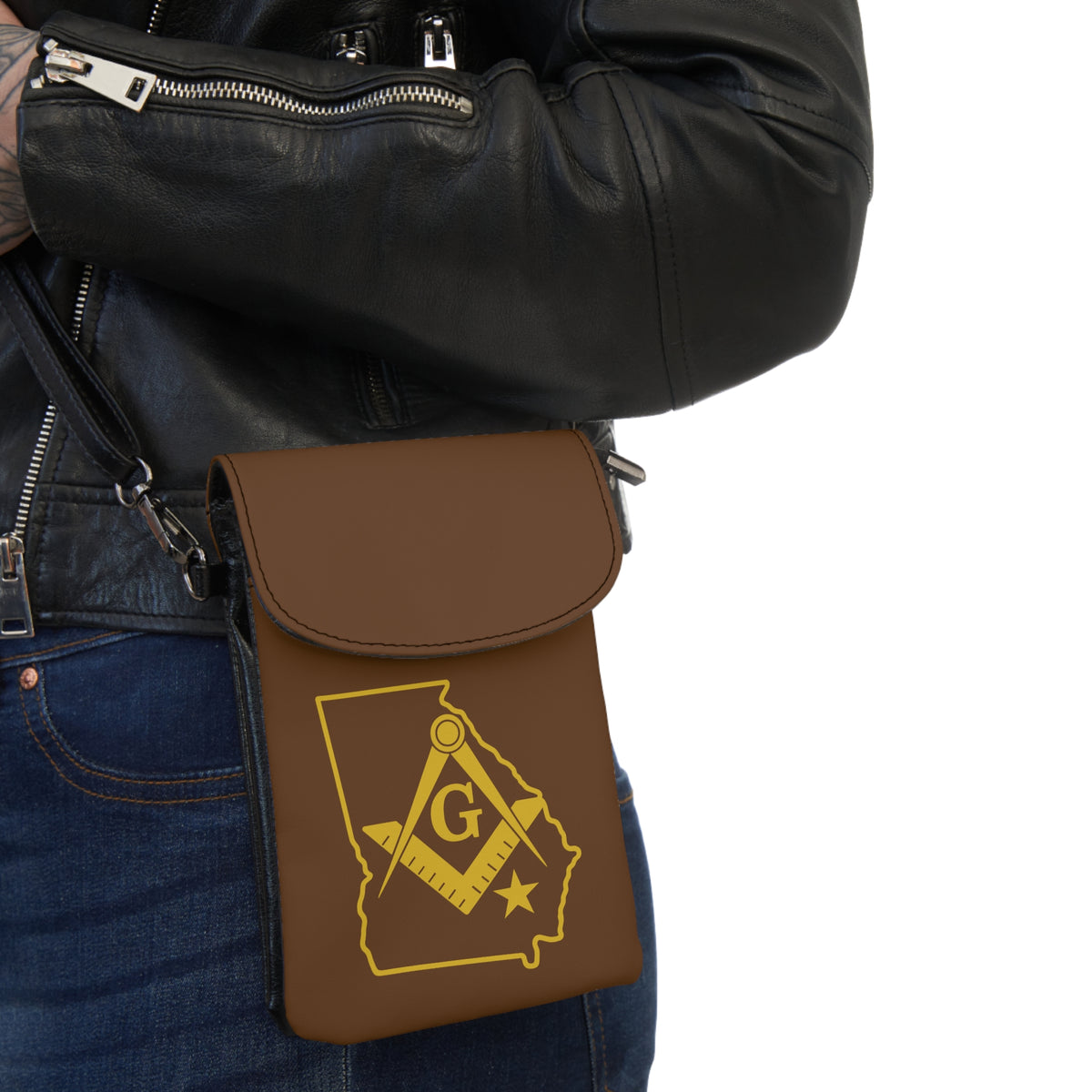 Master Mason Blue Lodge Cell Phone Wallet - Georgia Mason Microfiber Leather - Bricks Masons