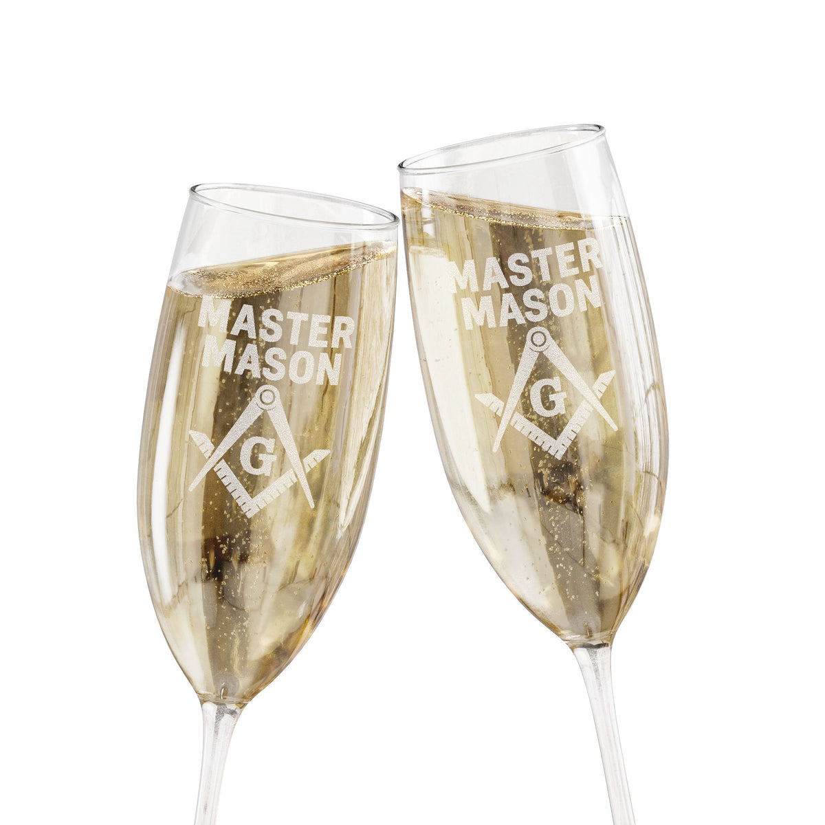 Master Mason Blue Lodge Champagne Flute - Square & Compasses G Emblem - Bricks Masons