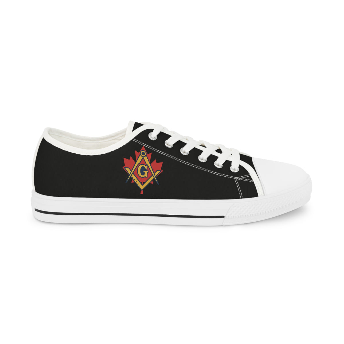 Master Mason Blue Lodge Canada Jurisdiction Sneaker - Low Top Sneaker Black & White Maple Leaf - Bricks Masons