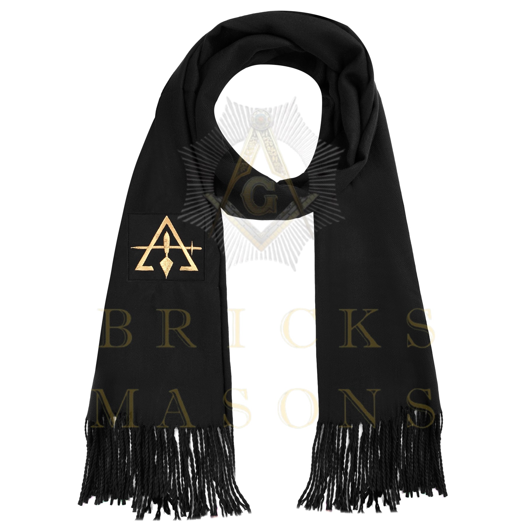 Council Scarf - Black Embroidery Cashmere - Bricks Masons