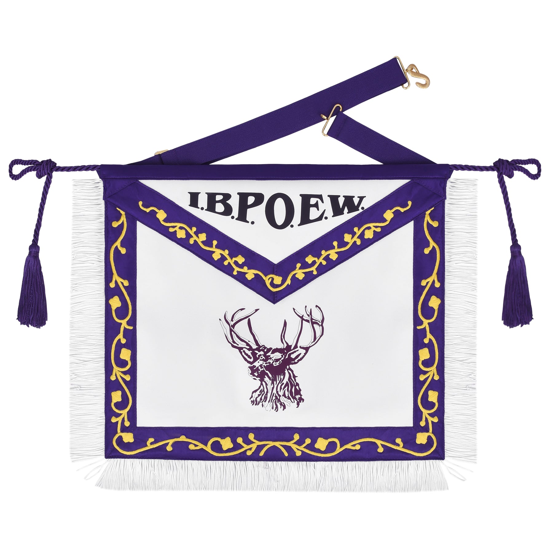 Elks of the World Apron - Satin Borders With Purple Cord Tassels - Bricks Masons