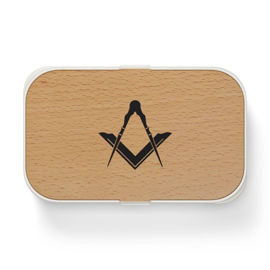 Master Mason Blue Lodge Lunch Box - Square & Compass Wooden Lid - Bricks Masons