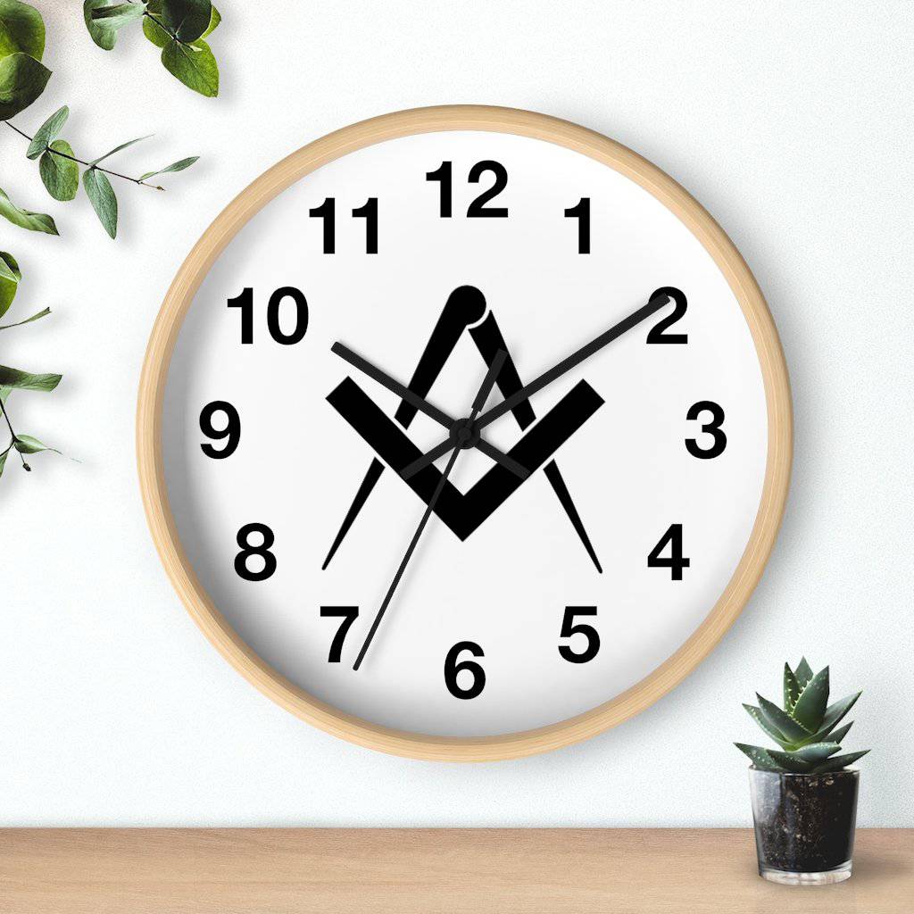 Master Mason Blue Lodge Clock - Wooden Frame Square & Compass - Bricks Masons