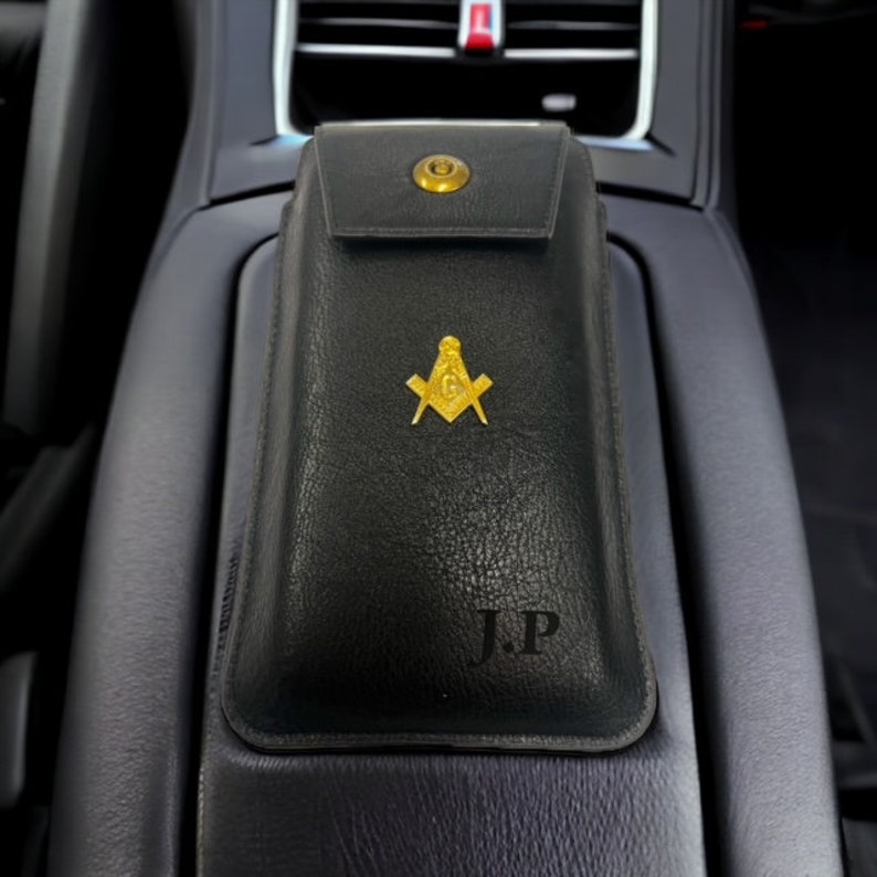 Master Mason Blue Lodge Phone Case - Leather Black case Engraved Belt Loop - Bricks Masons