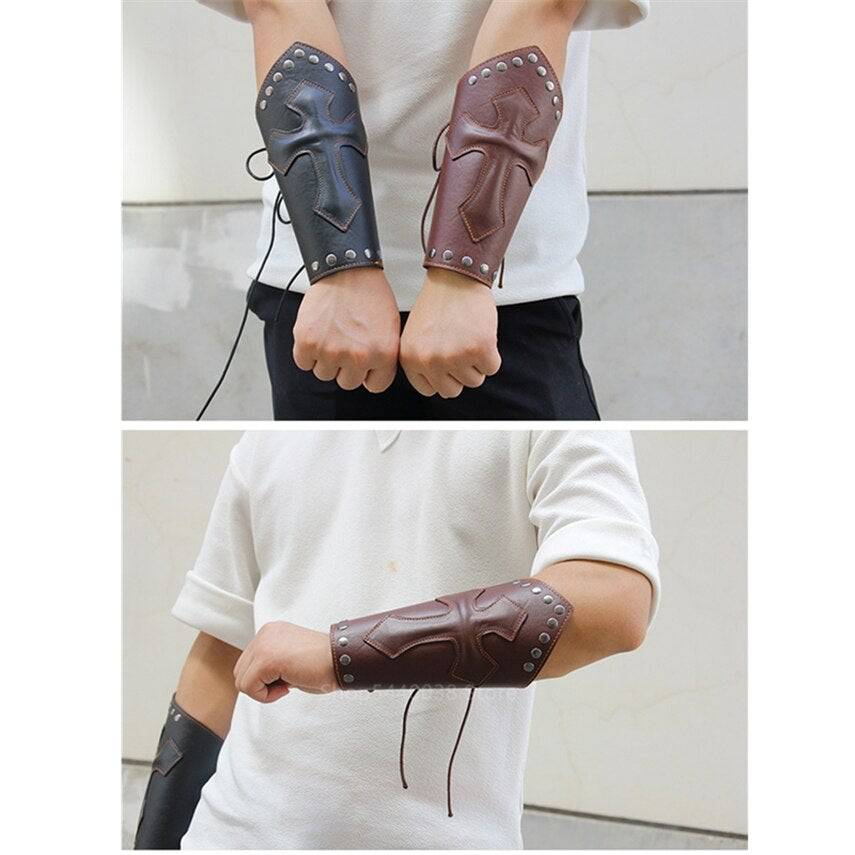 Knights Templar Cuff - Medieval Armor Wide Leather Bracers - Bricks Masons