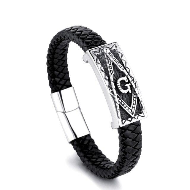 Master Mason Blue Lodge Bracelet - Braided Square & Compass Black - Bricks Masons