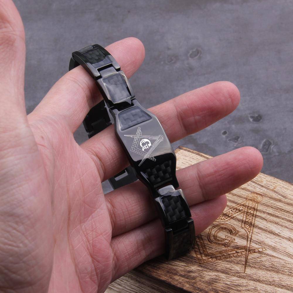 Master Mason Blue Lodge Bracelet - Compass And Square G Carbon Fiber Magnetic Men - Bricks Masons