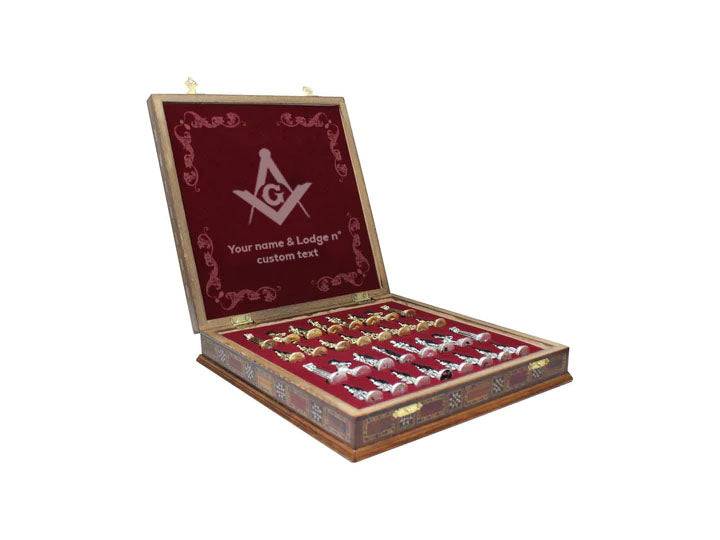 Master Mason Blue Lodge Chess Set - Wood Mosaic Pattern - Bricks Masons