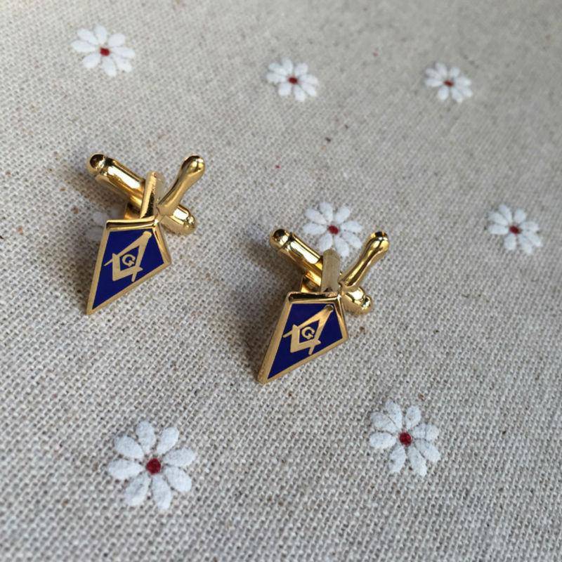 Master Mason Blue Lodge Cufflink - Blue & Gold Trowel - Bricks Masons