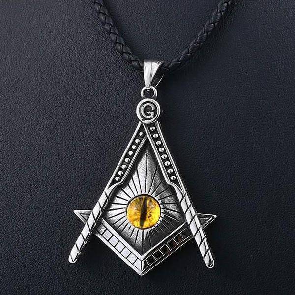 Master Mason Blue Lodge Necklace - Yellow Eye Stainless Steel - Bricks Masons