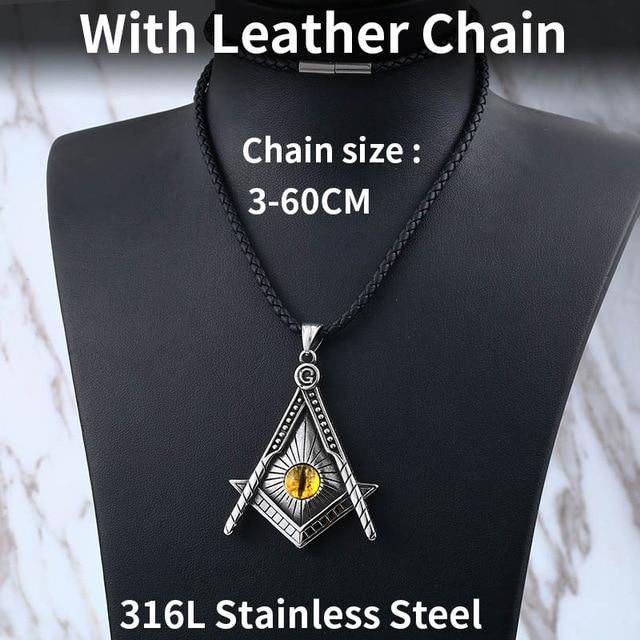 Master Mason Blue Lodge Necklace - Yellow Eye Stainless Steel - Bricks Masons