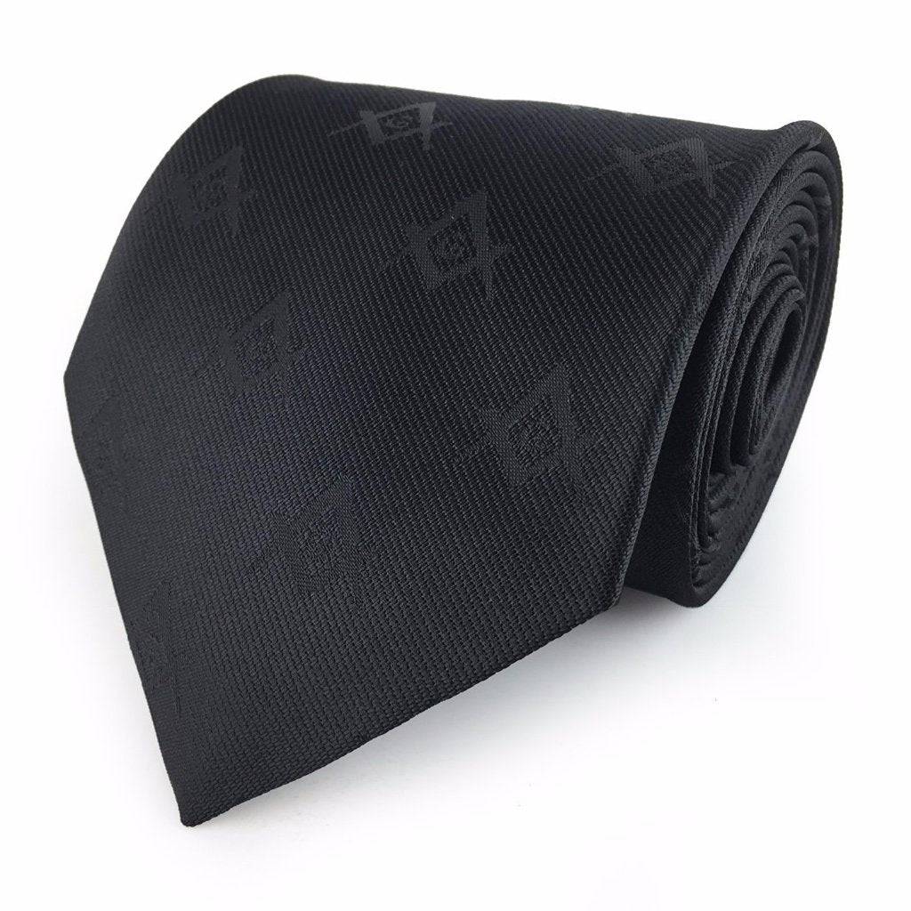 Master Mason Blue Lodge Necktie - Black Square & Compass G - Bricks Masons