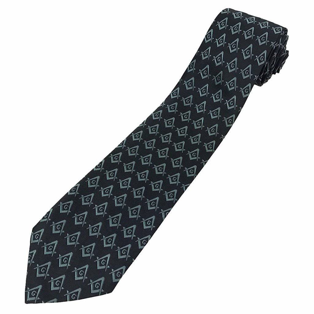 Master Mason Blue Lodge Necktie - Black with Green Square & Compass G - Bricks Masons