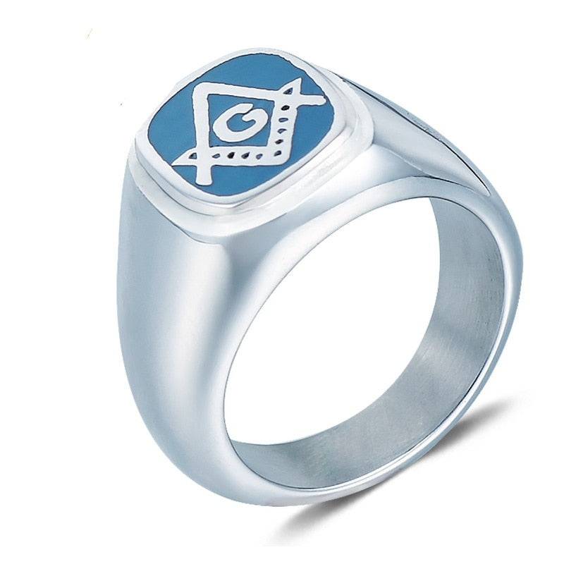 Master Mason Blue Lodge Ring - Classic Square and Compass G Blue - Bricks Masons