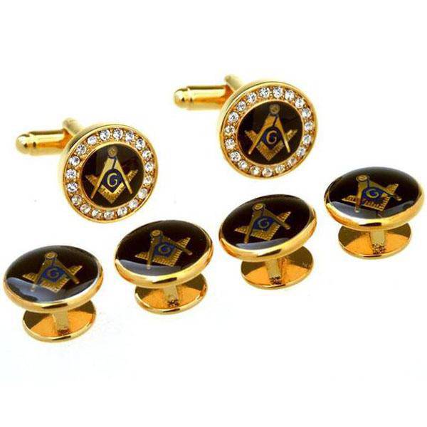 Master Mason Blue Lodge Tuxedo Stud - 6 Pieces Gold Zirconia - Bricks Masons