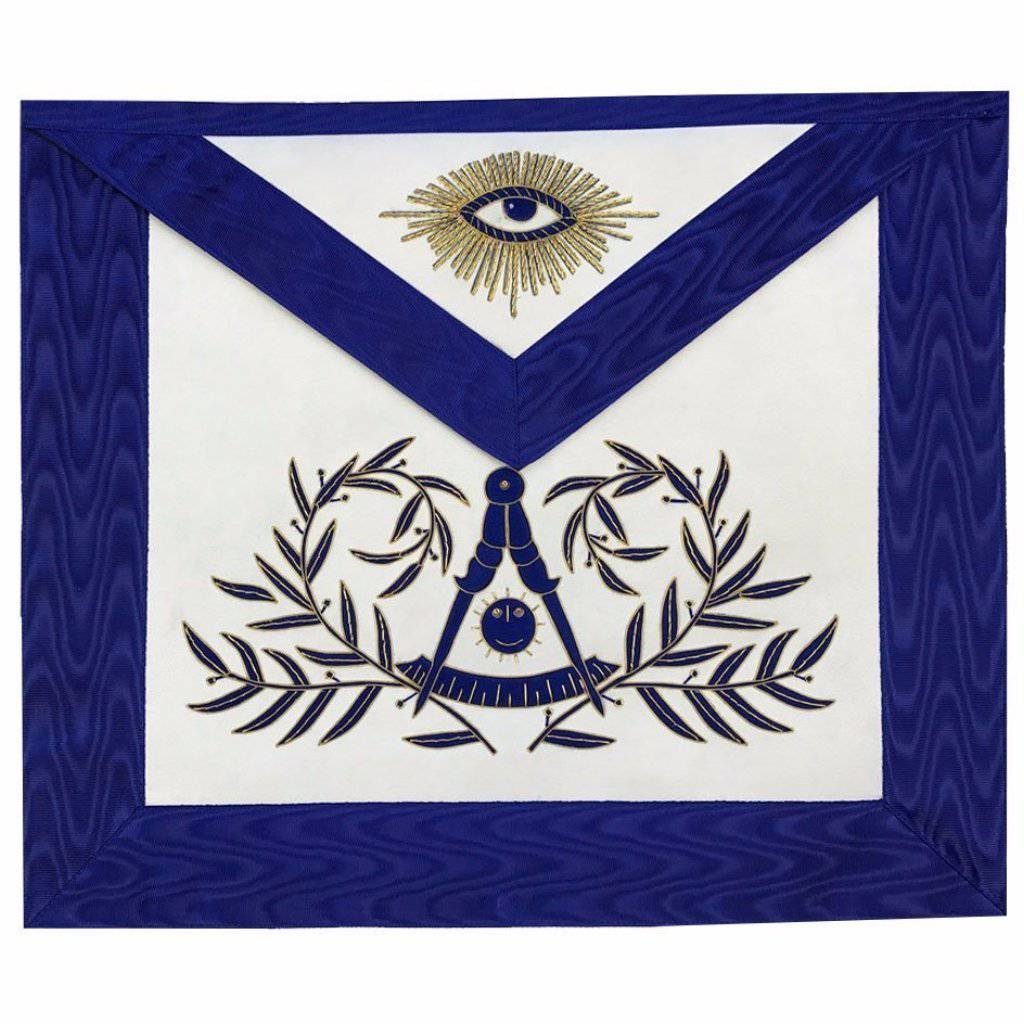 Past Master Blue Lodge Apron - Bullion Blue & Gold Hand Embroidery - Bricks Masons