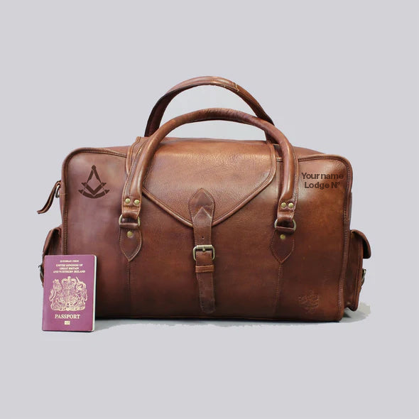Past Master Blue Lodge Travel Bag - Handmade Genuine Leather - Bricks Masons