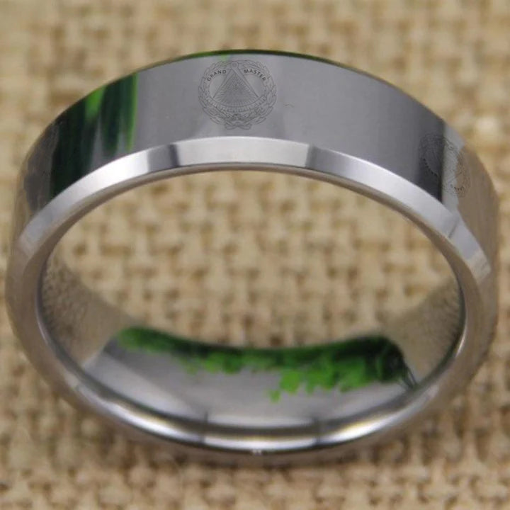 Grand Master Blue Lodge Ring - Silver Bevel Tungsten - Bricks Masons