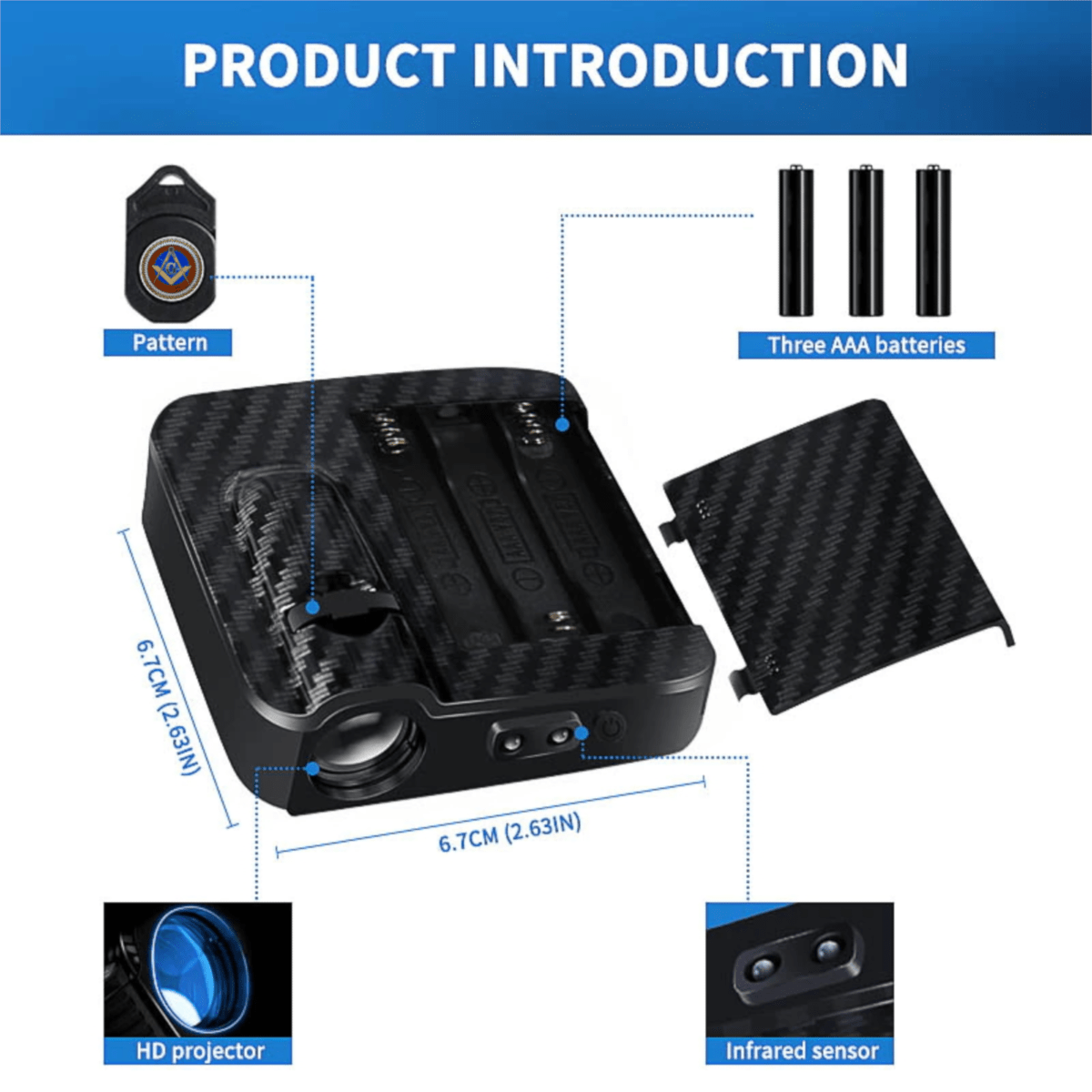 33rd Degree Scottish Rite Car Door Light Projector - Customizable Wireless LED Wings Up - Bricks Masons