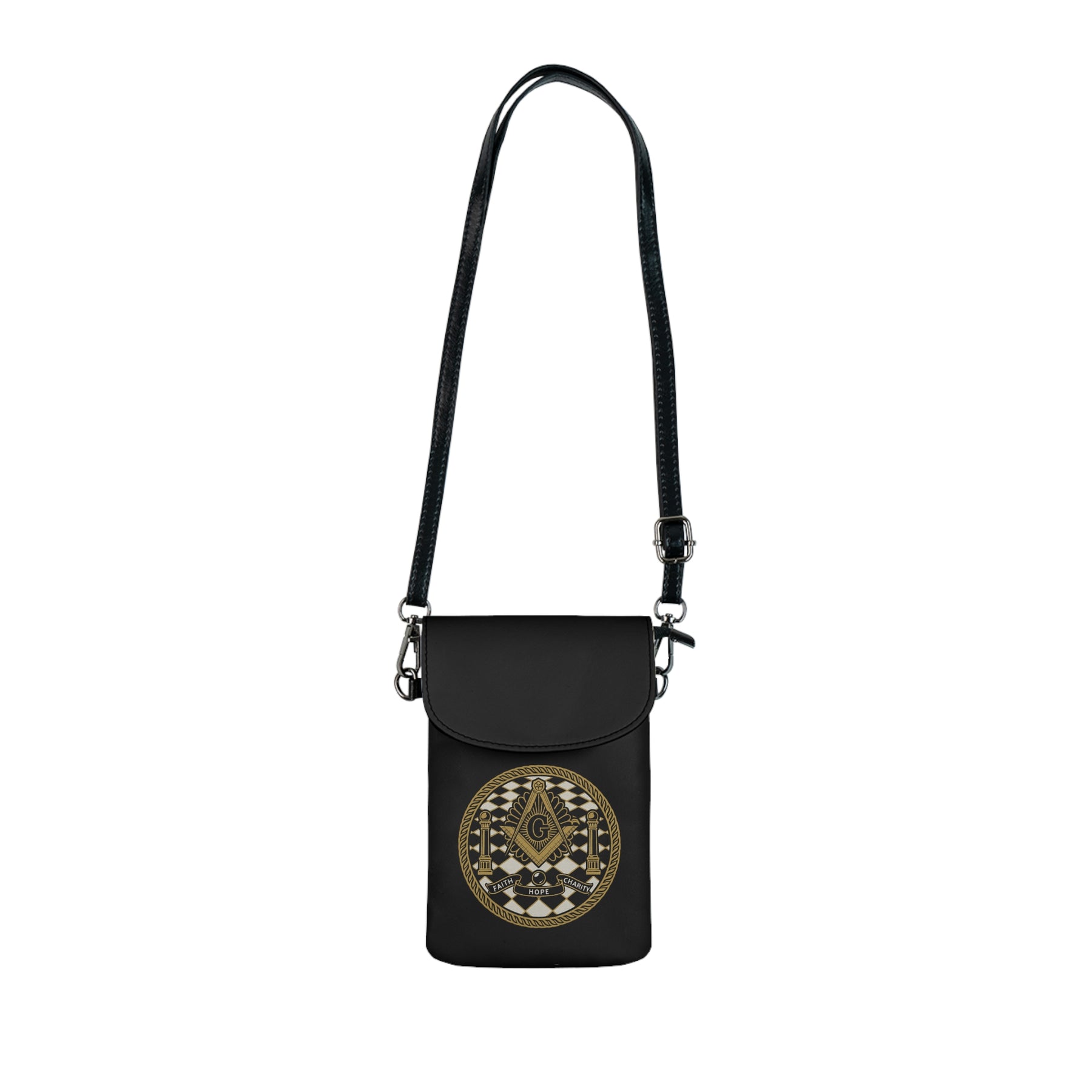 Master Mason Blue Lodge Cell Phone Wallet - Faith Hope Charity Microfiber Leather - Bricks Masons