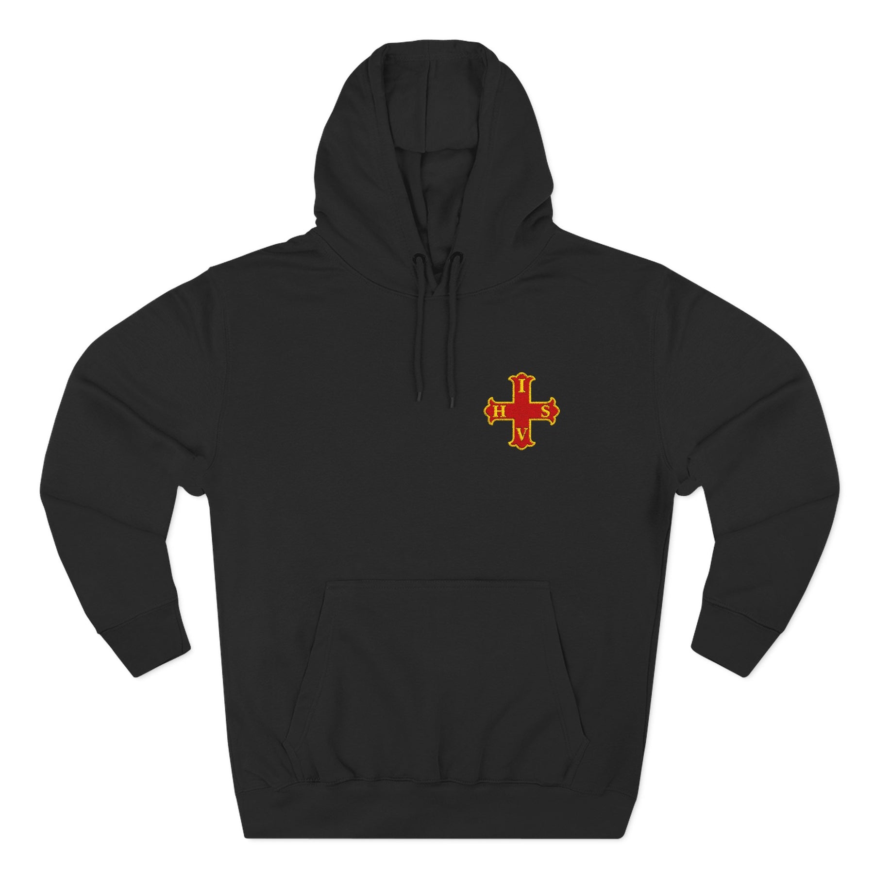 Red Cross of Constantine Hoodie - Three-Panel Fleece Chest Embroidered Motif - Bricks Masons
