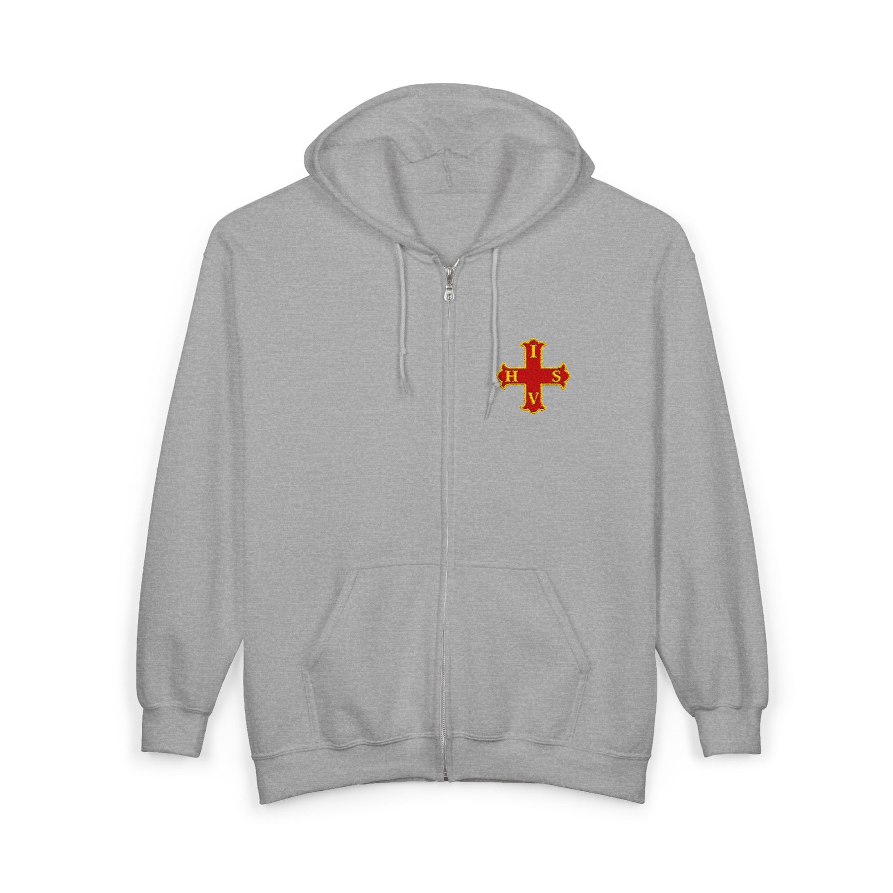 Red Cross of Constantine Hoodie - Zip Up Jacket Embroidered Front & Rear - Bricks Masons