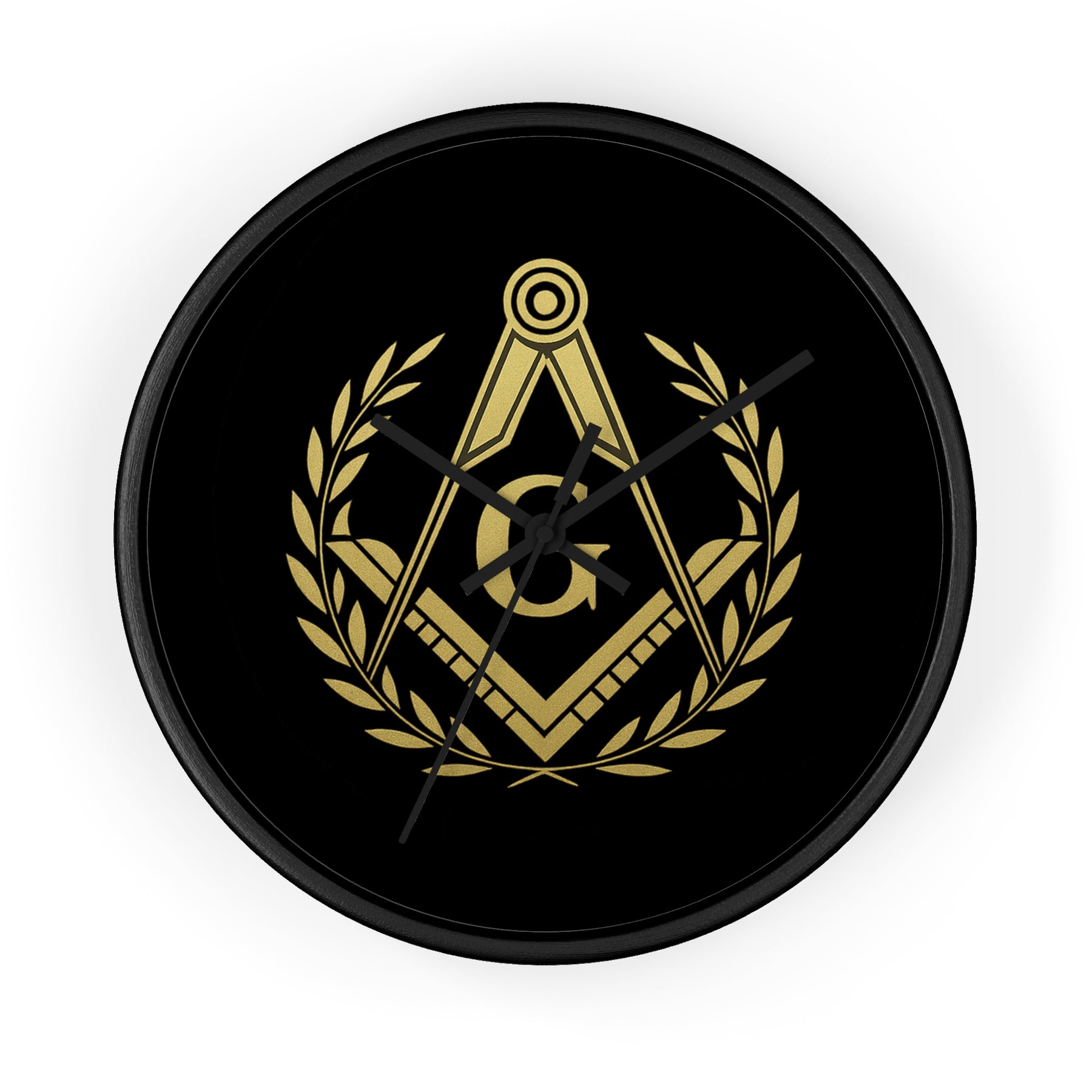 Master Mason Blue Lodge Clock - Wreath with Square & Compass G in Wooden Frame - Bricks Masons