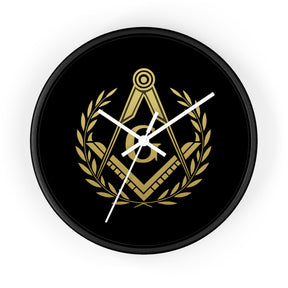 Master Mason Blue Lodge Clock - Wreath with Square & Compass G in Wooden Frame - Bricks Masons