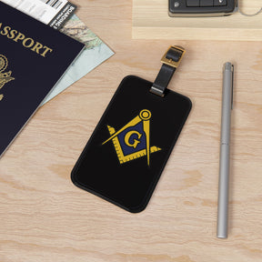 Master Mason Blue Lodge Luggage Tag - Black S&C G With Black Leather Strap - Bricks Masons