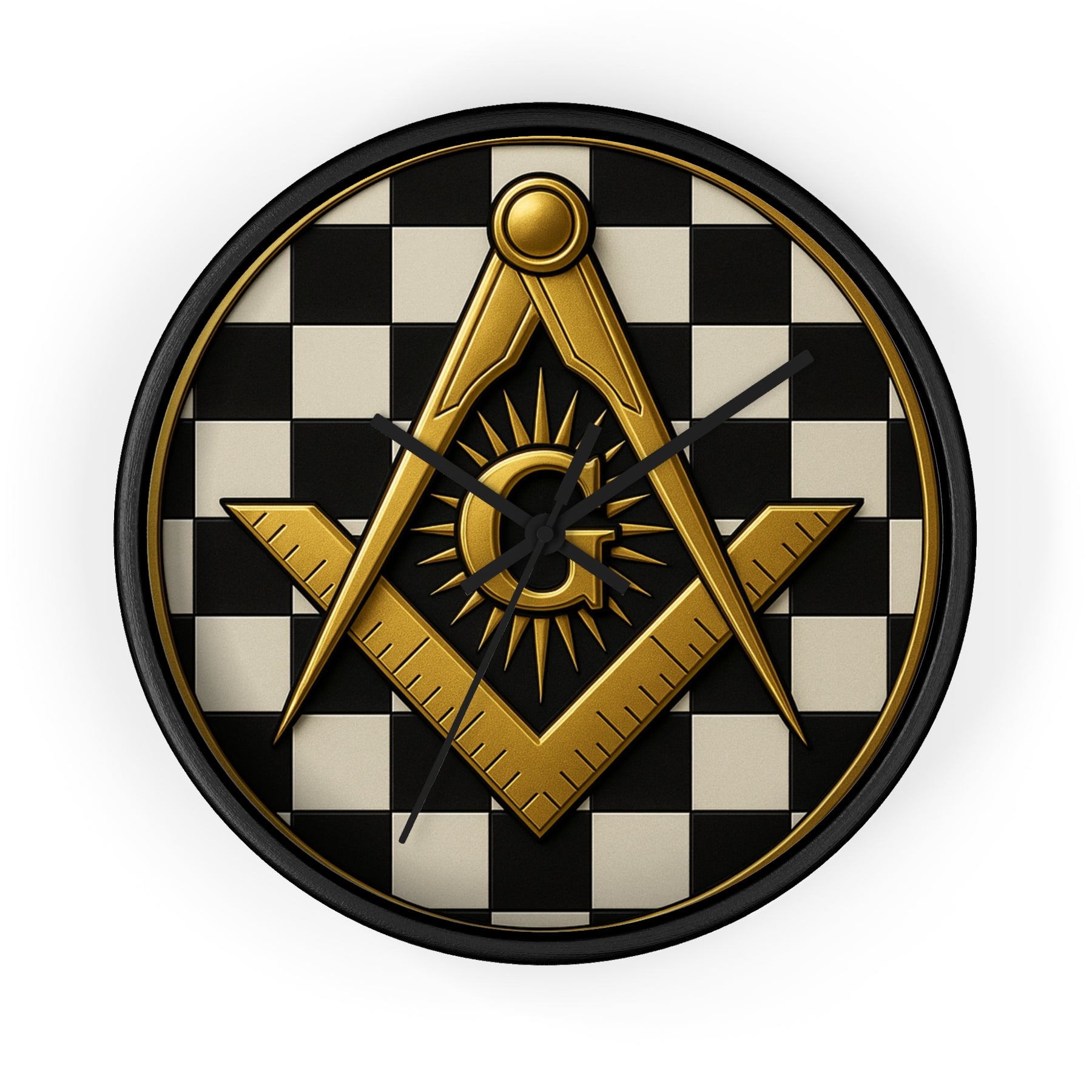 Master Mason Blue Lodge Clock - G and Square & Compass Checkered Dial - Bricks Masons