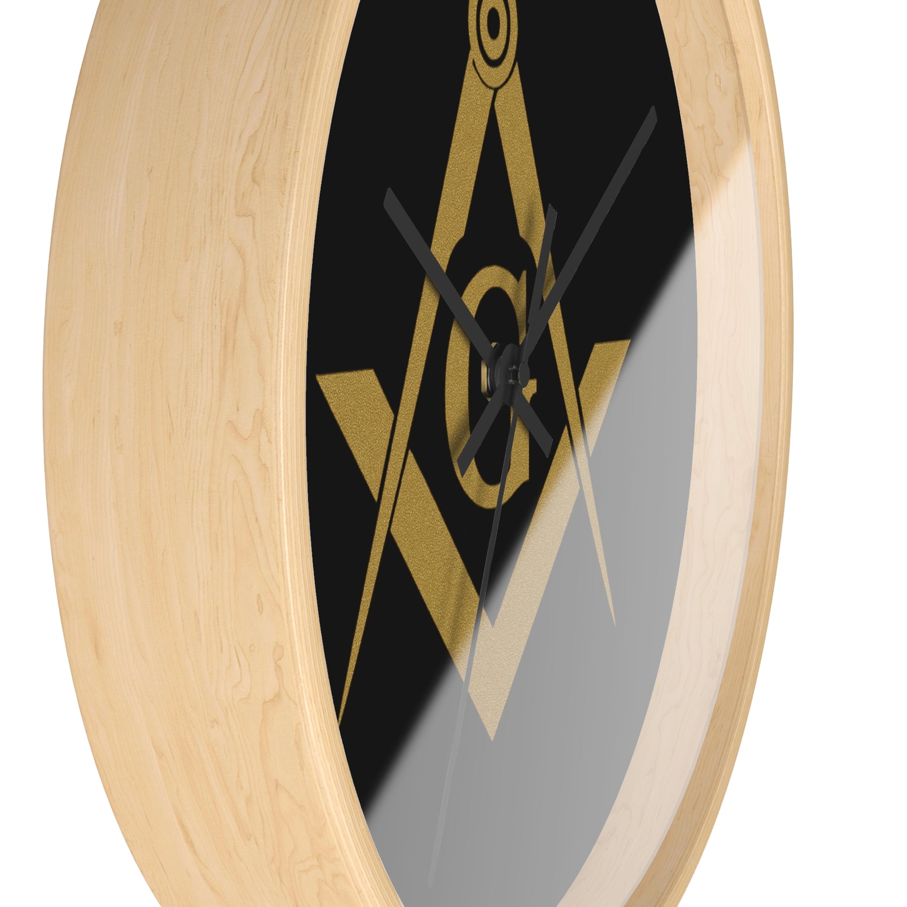 Master Mason Blue Lodge Clock - Shiny Golden S&C G on Black Dial - Bricks Masons