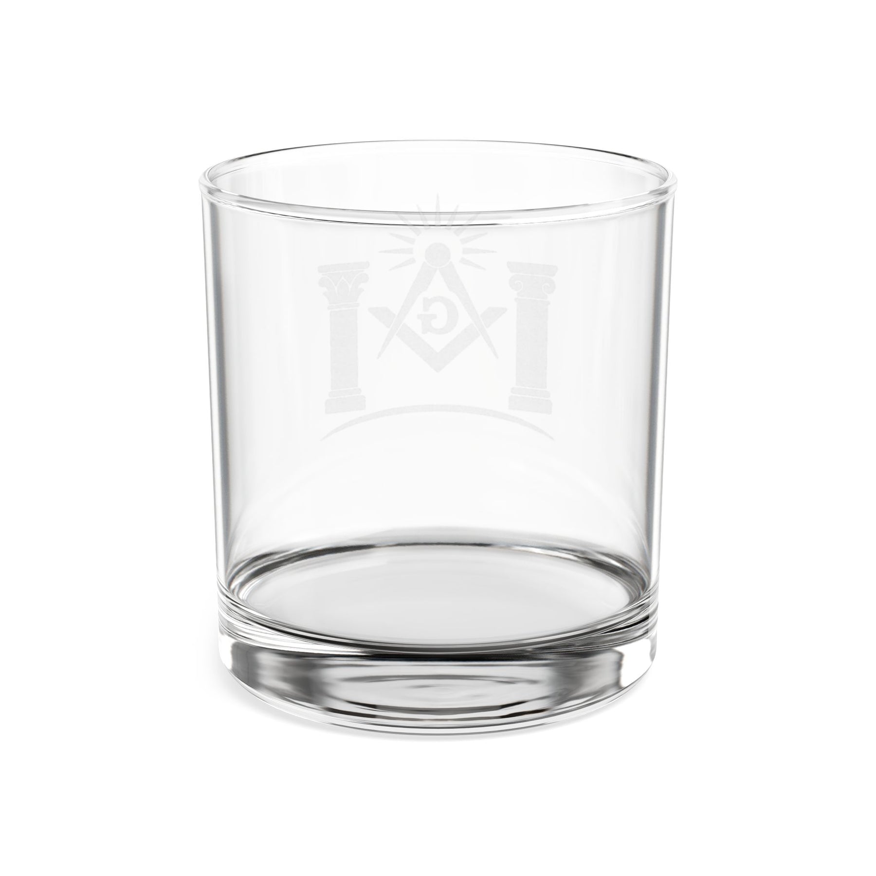 Vaso de whisky de la Logia Azul de Maestro Masón - Cuadrado y Compás G con dos pilares y luz