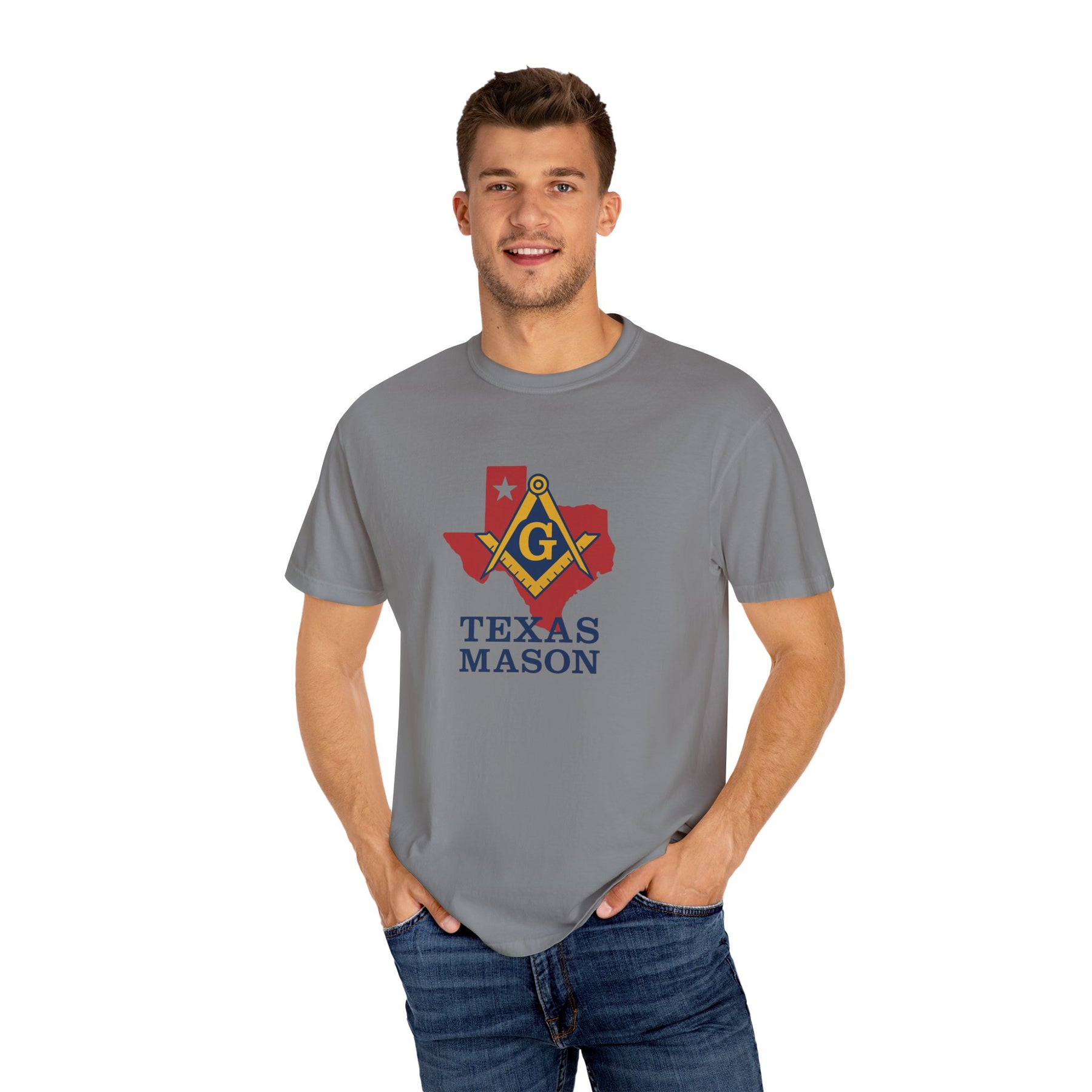 Master Mason Blue Lodge T-Shirt - Texas Mason Garment-Dyed Tee - Bricks Masons