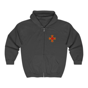 Red Cross of Constantine Hoodie - Zip Up Jacket Embroidered Front & Rear - Bricks Masons