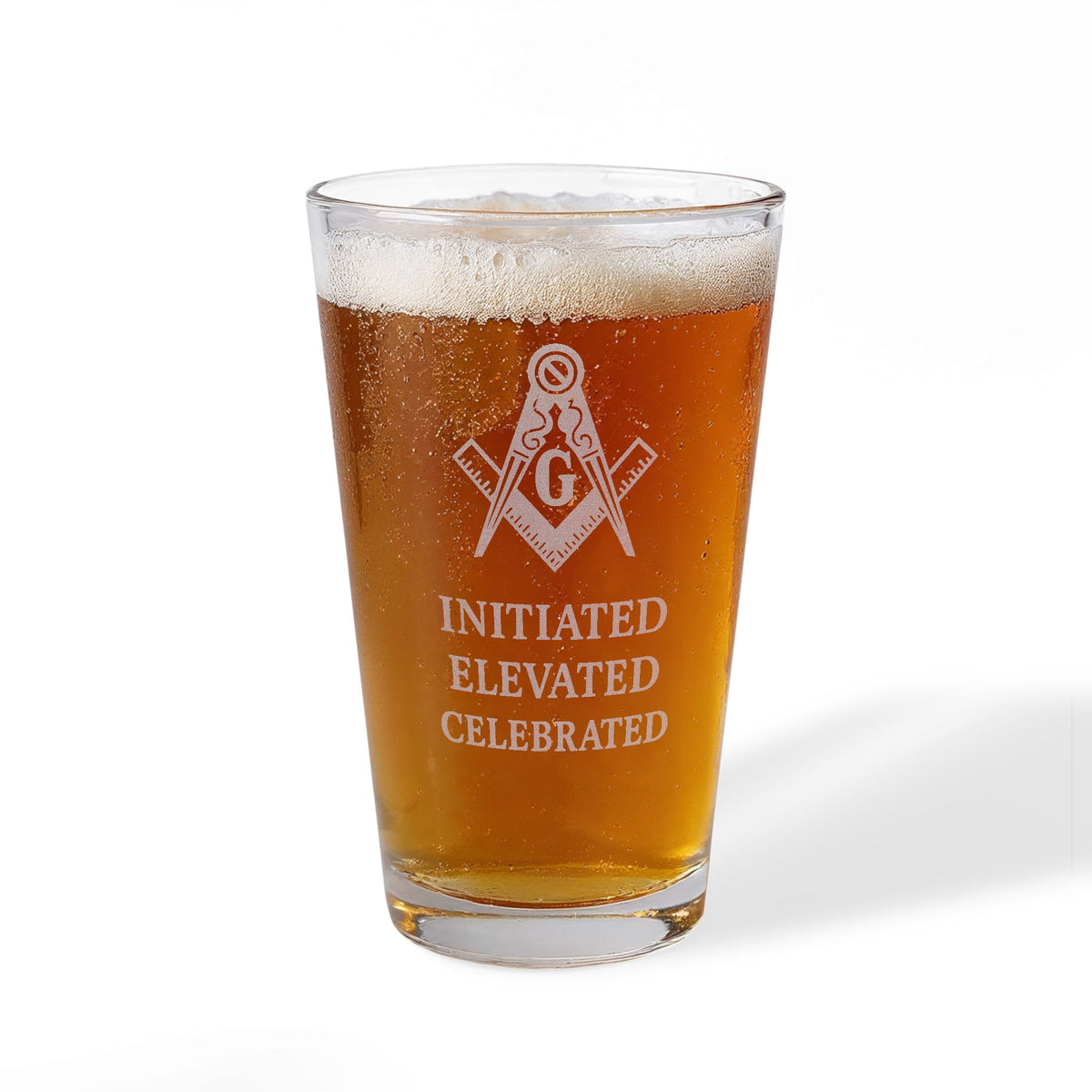 Master Mason Blue Lodge Pint Glass - Initiated Elevated Celebrated Square & Compass G - Bricks Masons