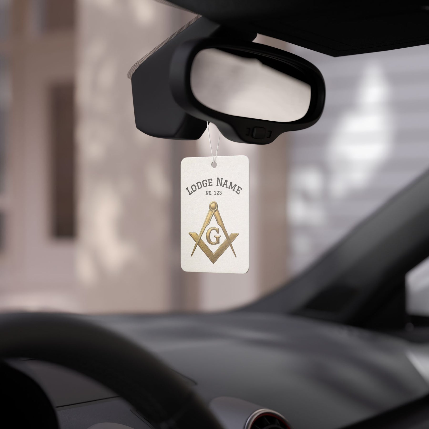Master Mason Blue Lodge Car Air Freshener - Gold S&C G With Personalization - Bricks Masons