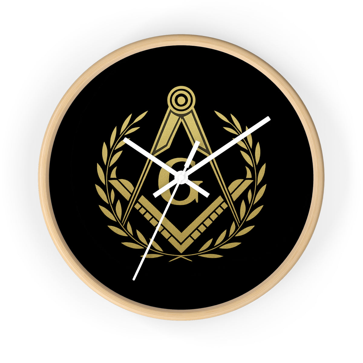 Master Mason Blue Lodge Clock - Wreath with Square & Compass G in Wooden Frame - Bricks Masons