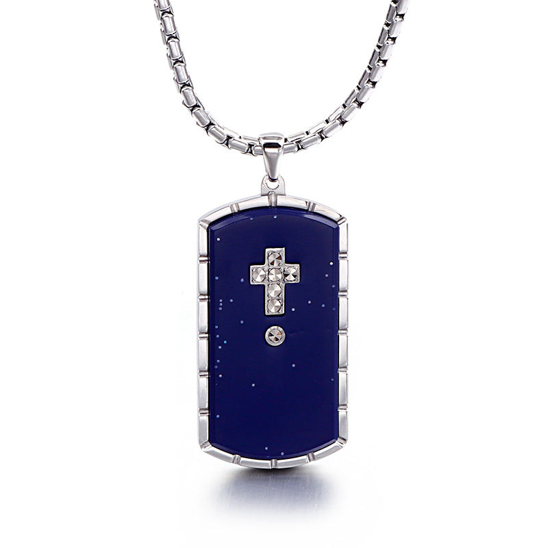 Knights Templar Commandery Necklace - Blue Stainless Steel With Diamond Cross - Bricks Masons