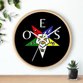 OES Clock - Colorful Star Emblem with OES Lettering on Wooden Frame - Bricks Masons