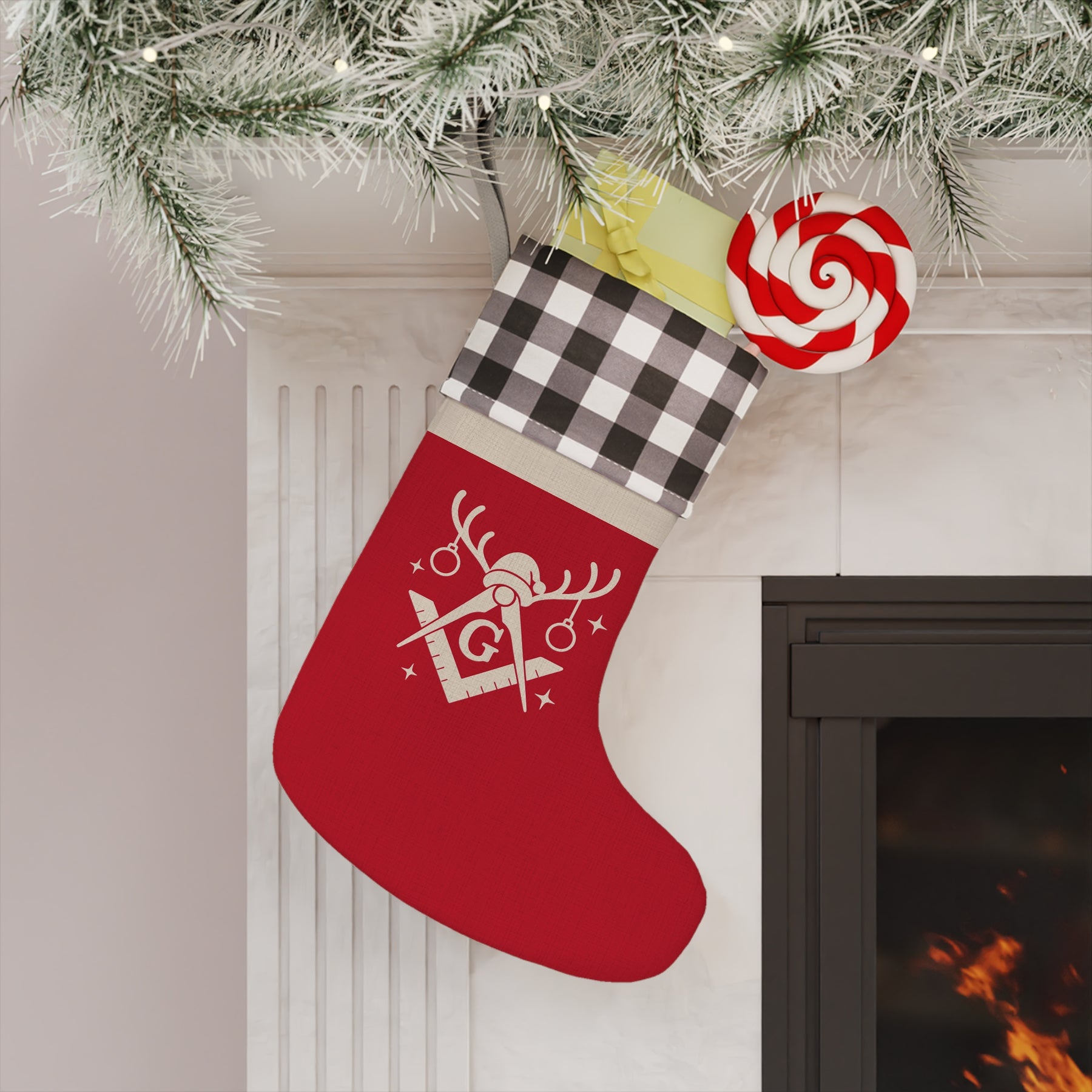 Master Mason Blue Lodge Christmas Stocking - Festive Square & Compass G Design - Bricks Masons