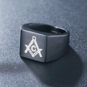 Master Mason Blue Lodge Ring - Black Stainless Steel Square & Compass G - Bricks Masons