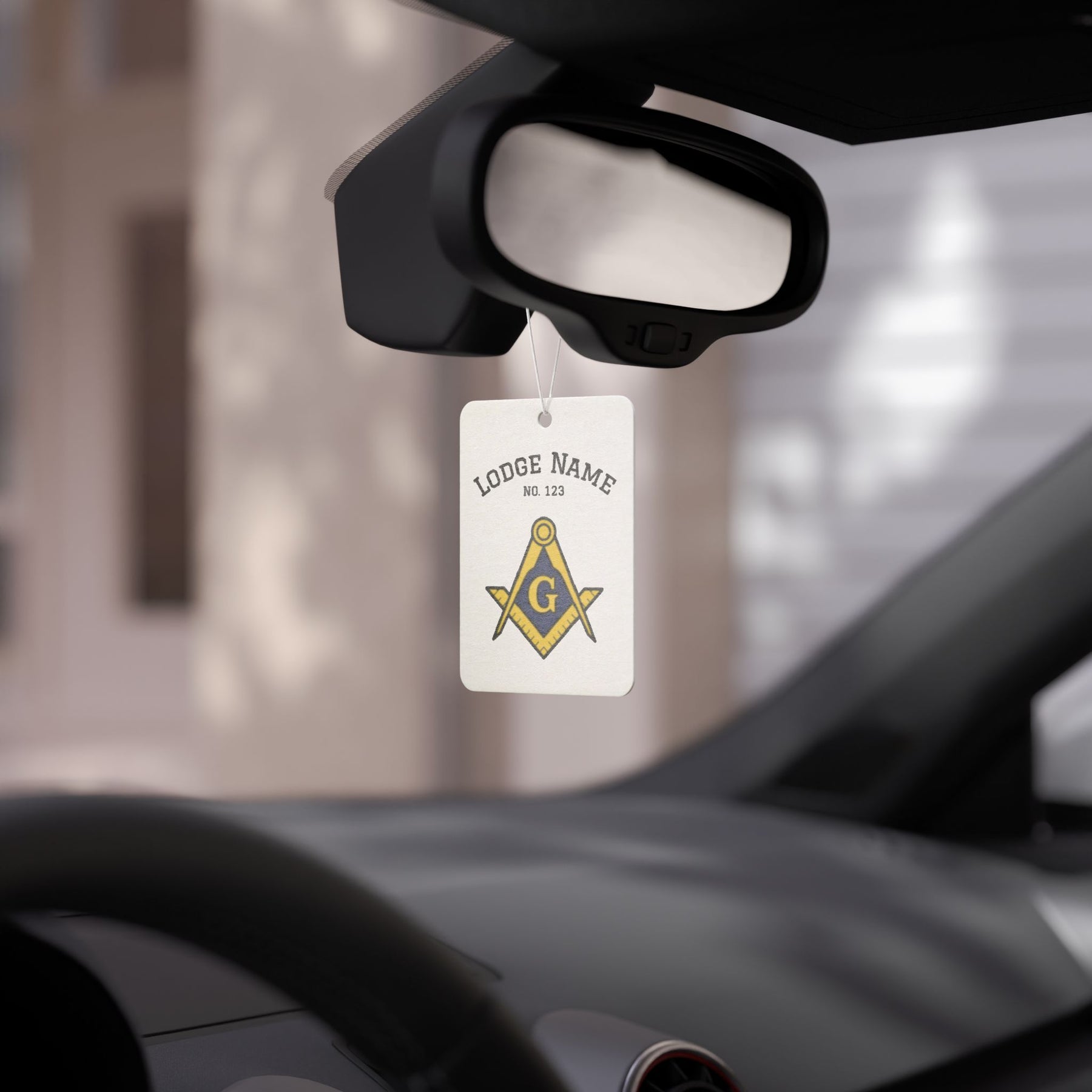 Master Mason Blue Lodge Car Air Freshener - Square & Compass G With Personalization - Bricks Masons