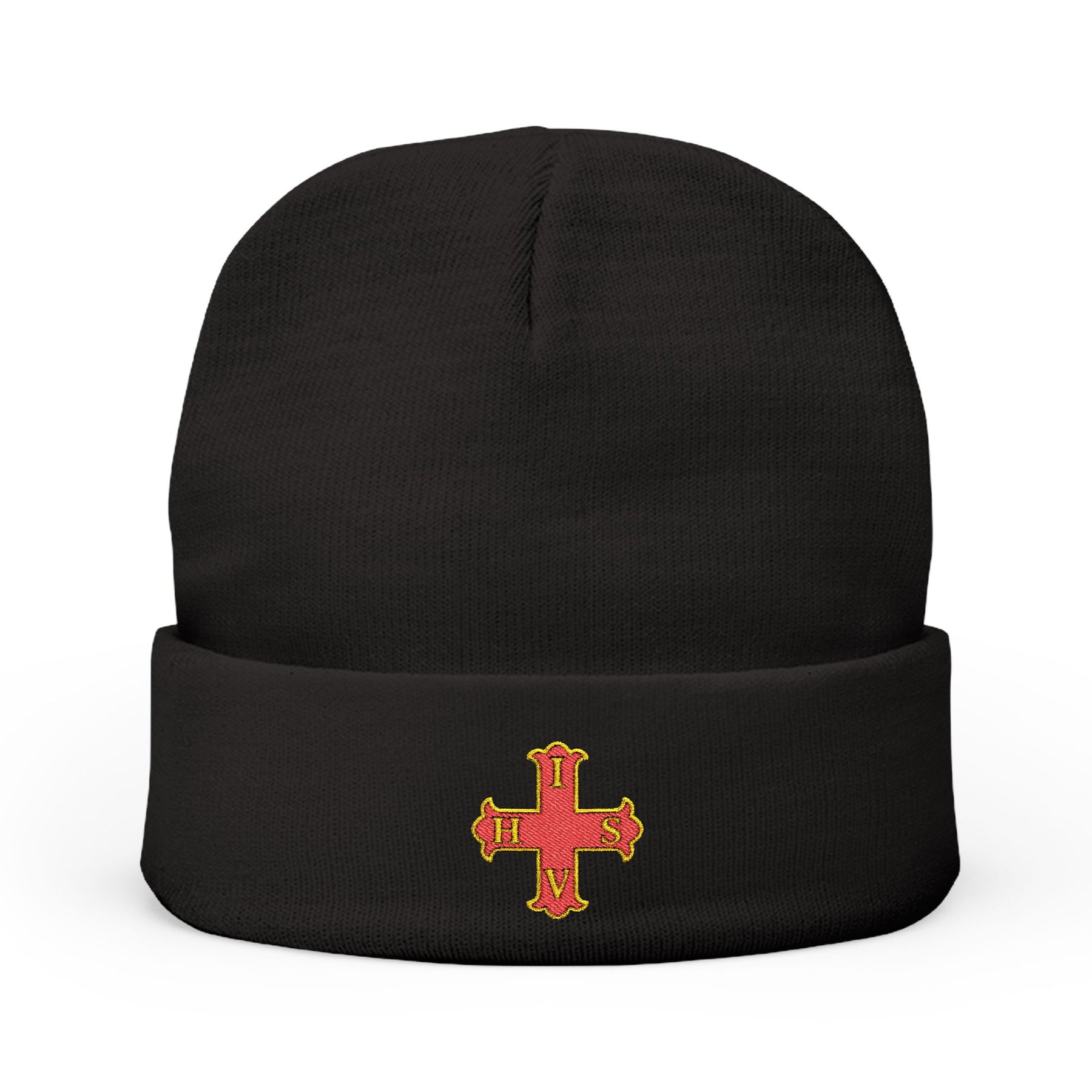 Red Cross of Constantine Beanie - Knit Embroidery Emblem - Bricks Masons