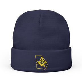 Master Mason Blue Lodge Beanie - Knit Embroidery Georgia Mason - Bricks Masons