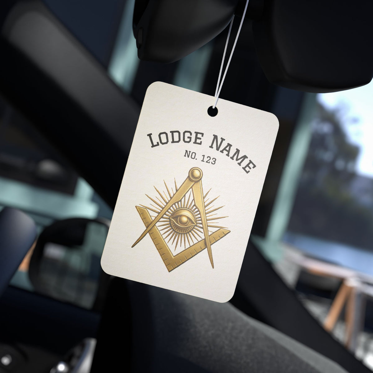 Master Mason Blue Lodge Car Air Freshener - Square Compass & Eye With Customization - Bricks Masons