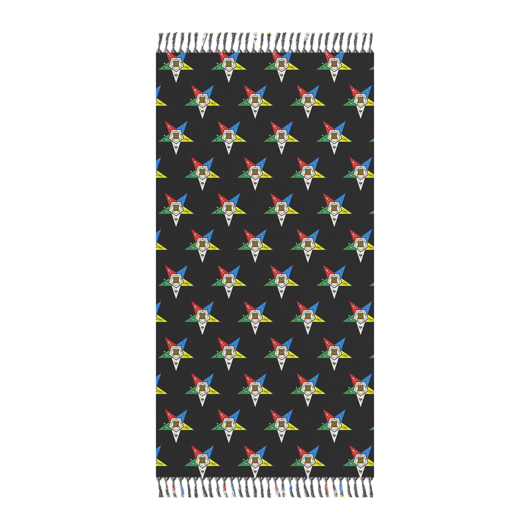 OES Towel - Black Polyester Colorful Stars With Knotted Tassels - Bricks Masons