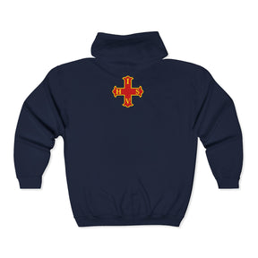 Red Cross of Constantine Hoodie - Zip Up Jacket Embroidered Front & Rear - Bricks Masons