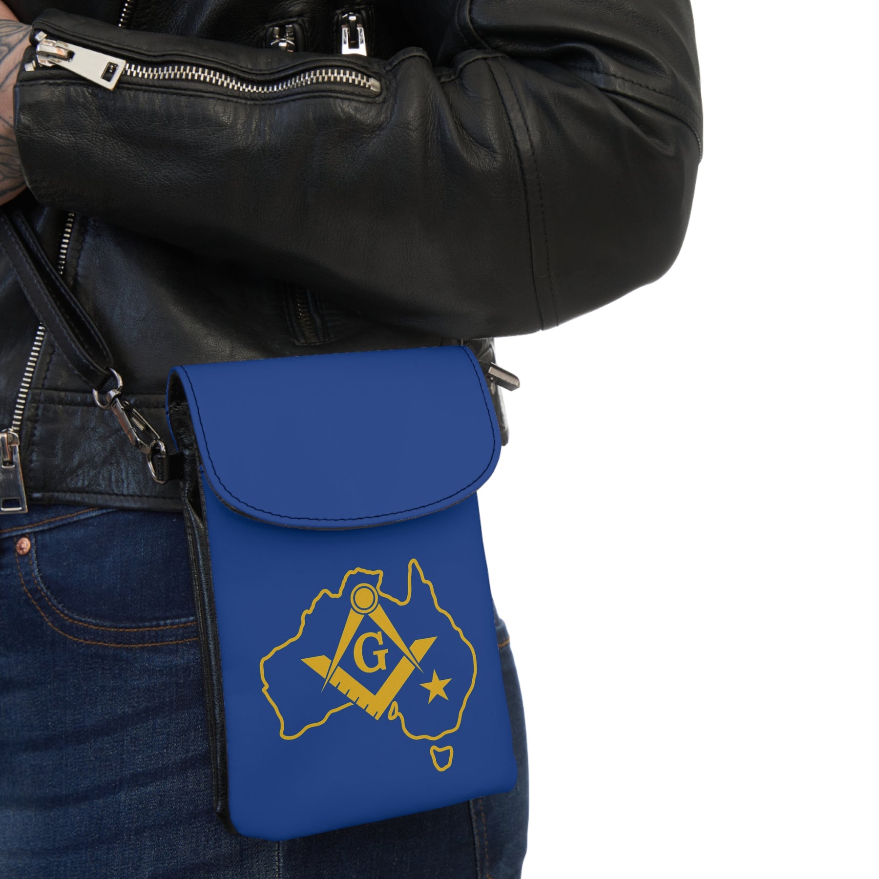 Master Mason Blue Lodge Australia Jurisdiction Cell Phone Wallet - Blue Microfiber Leather - Bricks Masons