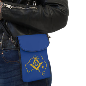Master Mason Blue Lodge Australia Jurisdiction Cell Phone Wallet - Blue Microfiber Leather - Bricks Masons