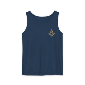 Master Mason Blue Lodge Tank Top - Garment-Dyed Square & Compass G - Bricks Masons